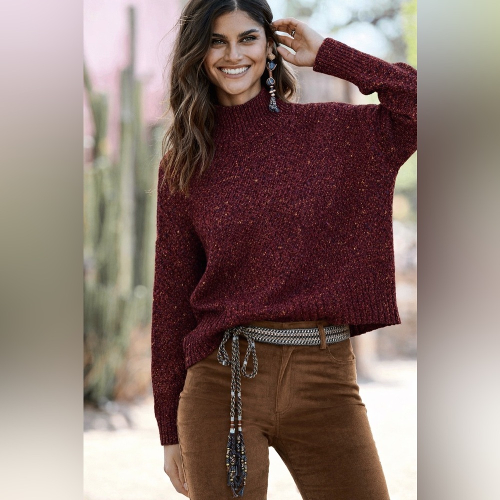Peruvian Connection Mock Neck Sweater in Burgundy Wine